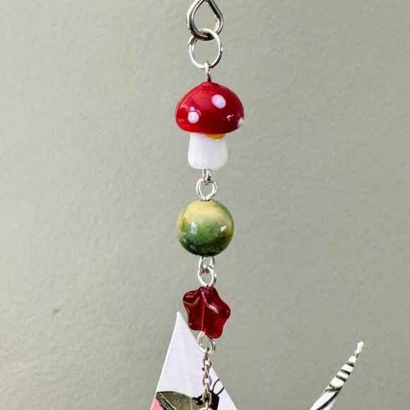 Origami Holiday Ornament #2328 - Small Crane with Lampwork Glass Penguin - Picture 3 of 7